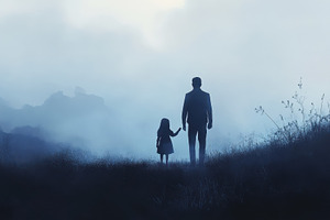 Father and his daughter walk along, a Photo by Pavel_design