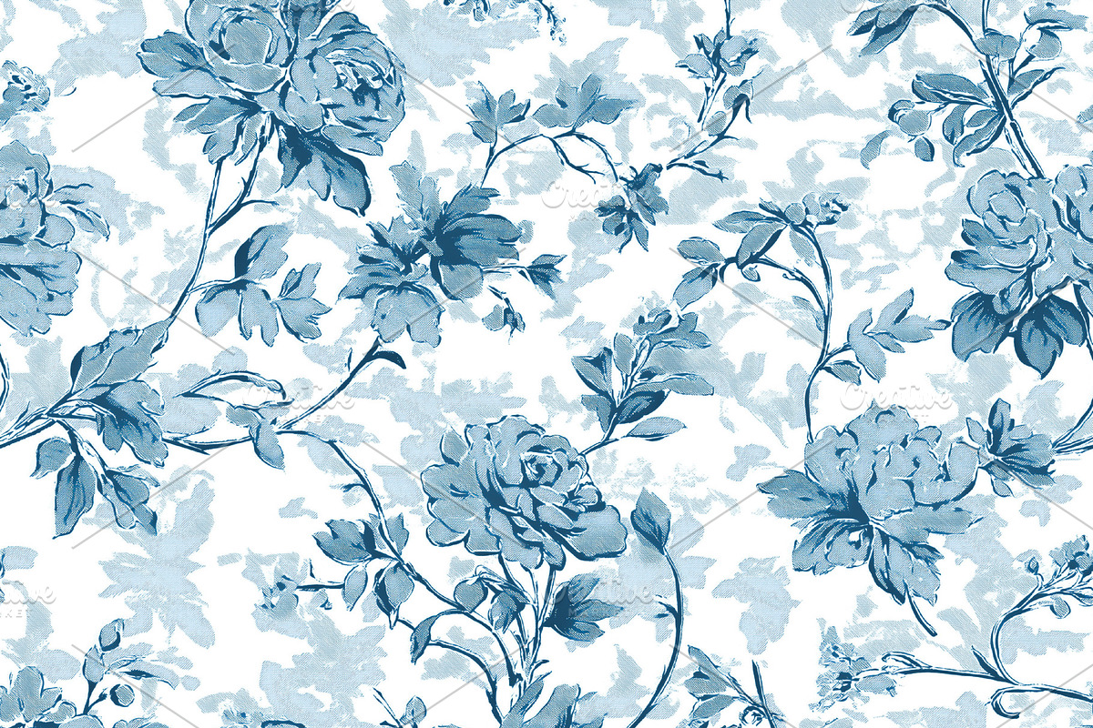 Seamless pattern, blue floral toile pattern creating a vintage b, a Pattern Graphic by Studio ANNA