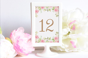 Watercolor Flowers table number card