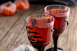 Halloween spooky red cocktail in skeleton hand glass, a Food & Drink Photo by etorres69