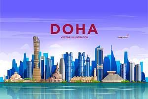 Doha ( QATAR ) skyline. Vector