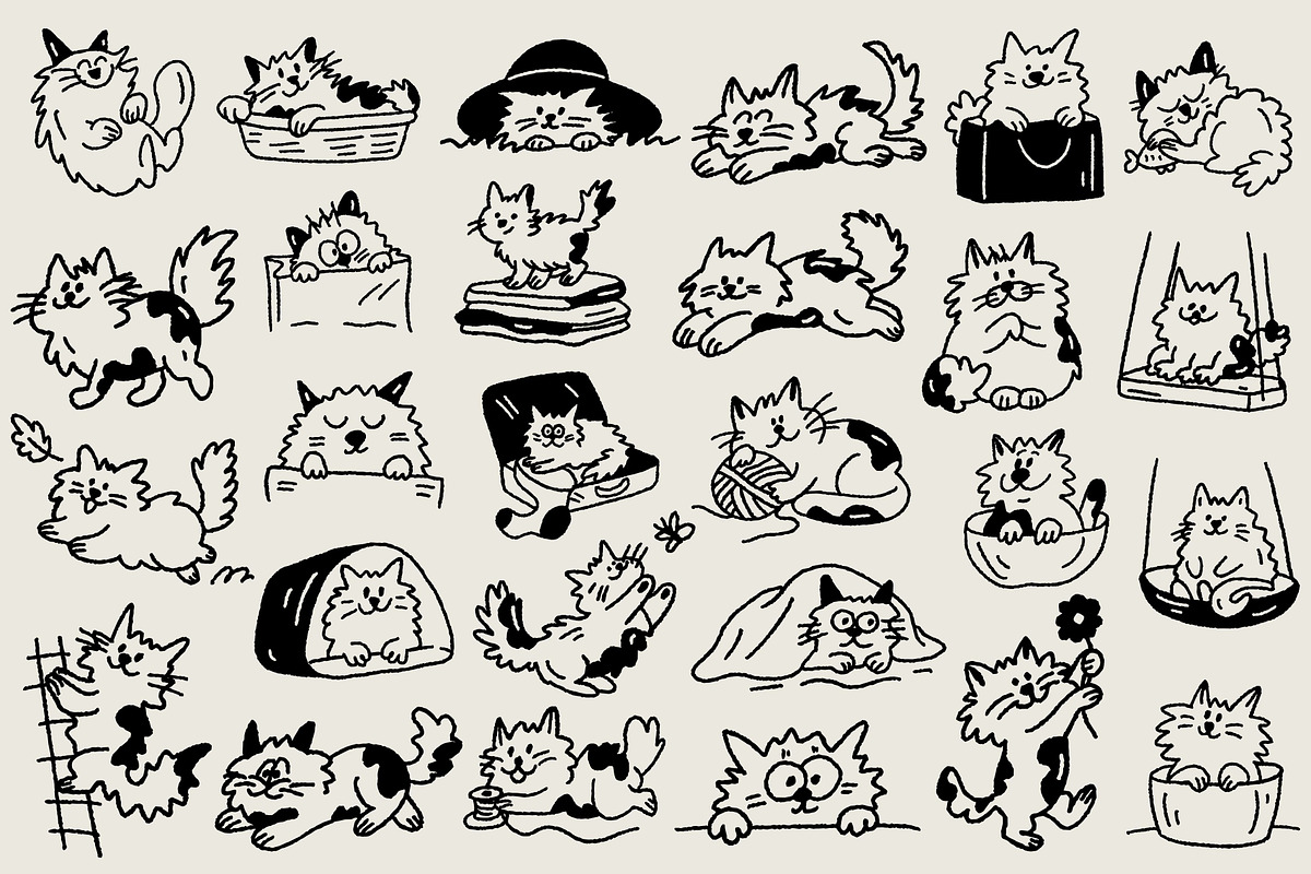 Cat Days: 100 Textured Kitties Pack, an Animal Illustration by Veyla (Photo 10 of 14)