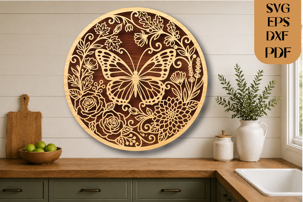 Butterfly Floral SVG Laser Cut File, an Object Graphic by DreamCafeArt (Photo 2 of 3)