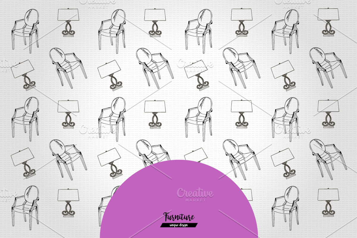 Furniture Hand drawn Vector set, a Decorative Illustration by Alltruecolours (Photo 5 of 5)