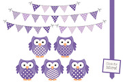 Purple Owl Clip Art Vectors & Papers, an Animal Illustration by Amanda Ilkov (Thumbnail 2 of 3)