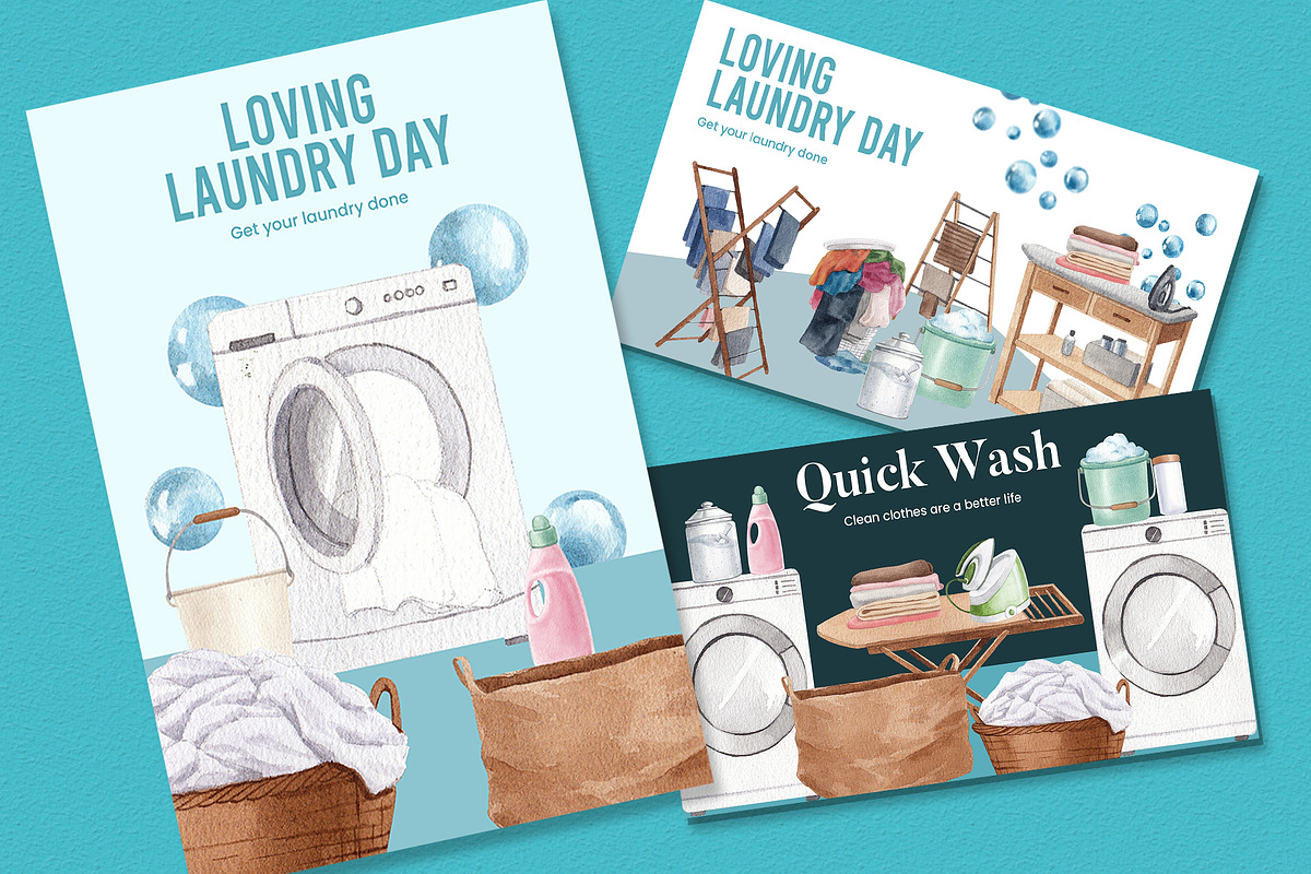 Laundry Day Watercolor Illustration, an Object Illustration by CreativeValuation (Photo 6 of 13)