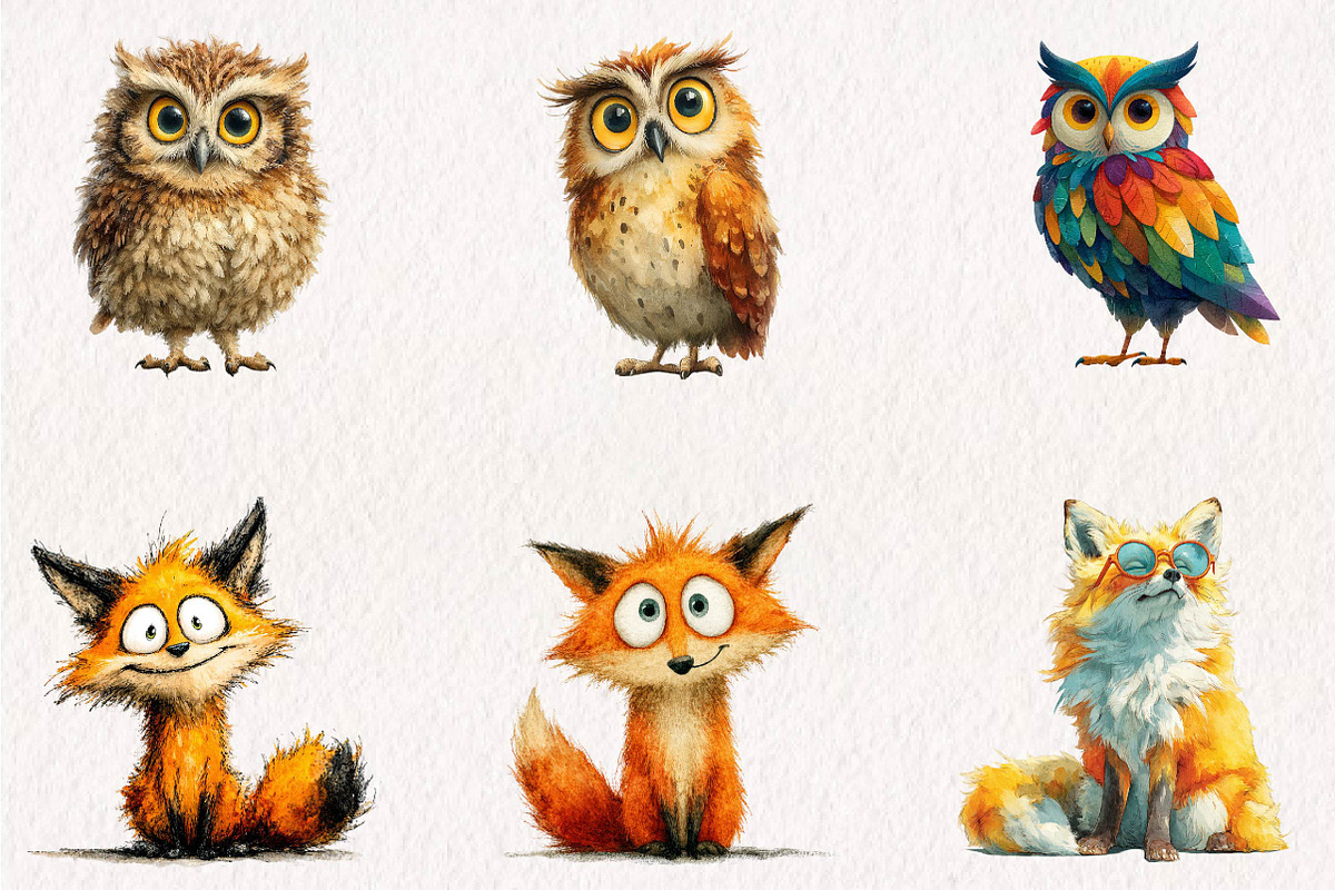 Quirky Woodland Animals Clipart, a Seasonal Illustration by CreationArt (Photo 4 of 7)