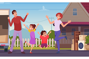 Family removal. happy parents with, an Illustration by Onyx