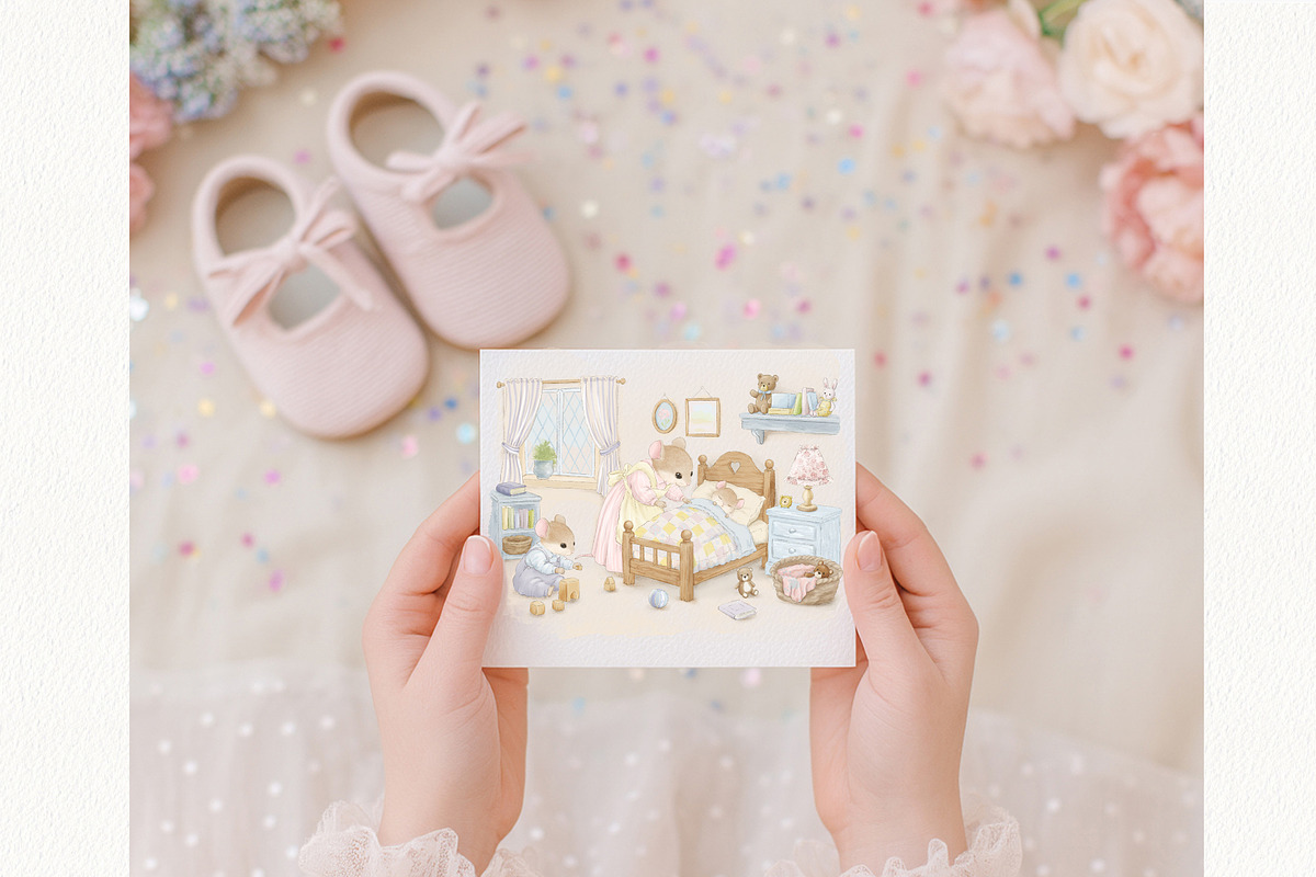 Whimsical Baby Shower Mice Set, an Animal Illustration by AlenaVlasko stock Market (Photo 5 of 9)