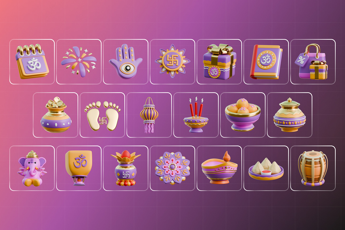 Diwali Festive Culture 3D Icon Pack, an Object 3D Model by Haps Space (Photo 4 of 4)
