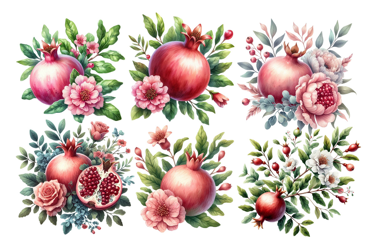 Watercolor Pomegranate Clipart, an Illustration by Designworld (Photo 2 of 6)