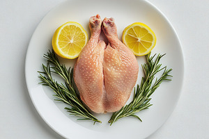 Realistic chicken on white plate wit, a Food & Drink Photo by Pixeness Studio