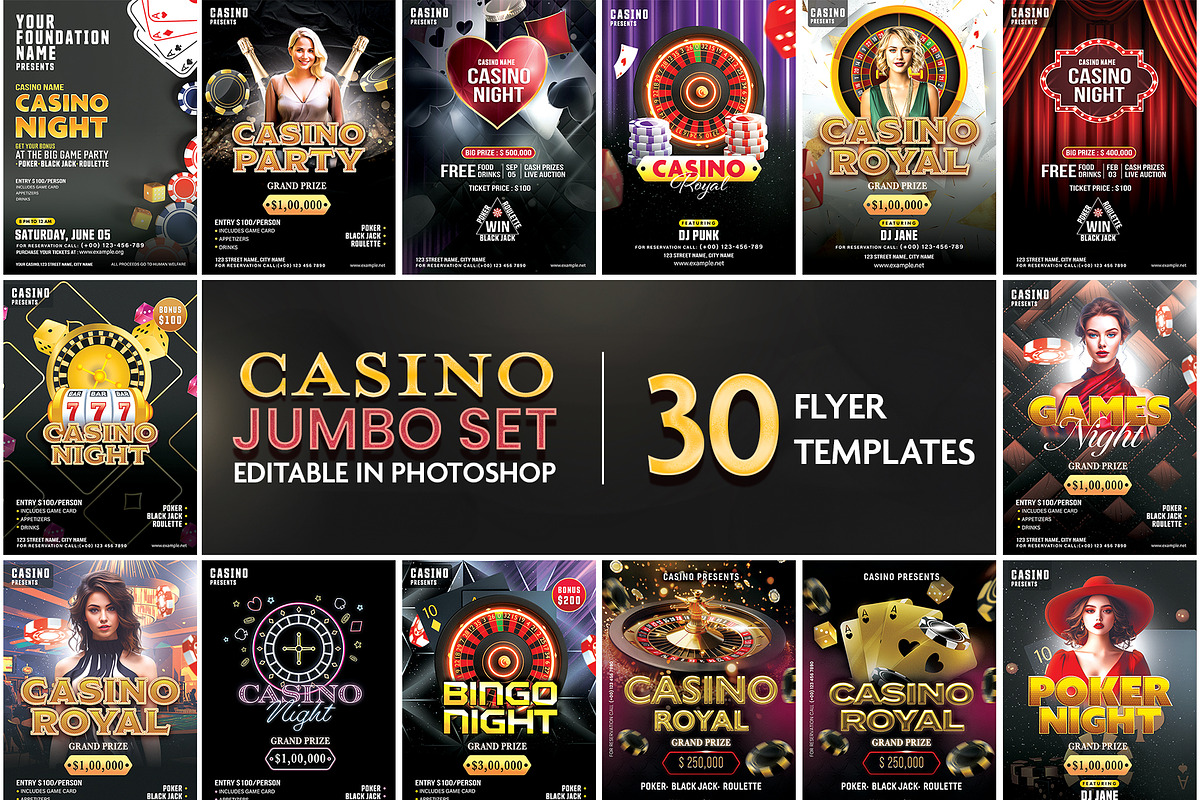 30 Ready-to-Print Casino Flyers, a Marketing Template by Allies Interactive (Photo 1 of 5)