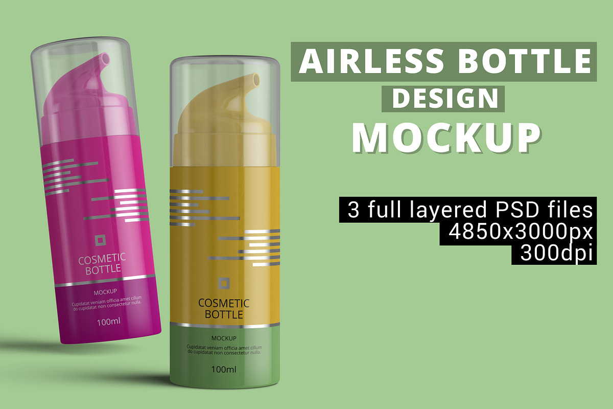 Airless Pump Cosmetic Bottle Mockup, a Cups & Container Mockup by Digitalphaser (Photo 1 of 5)