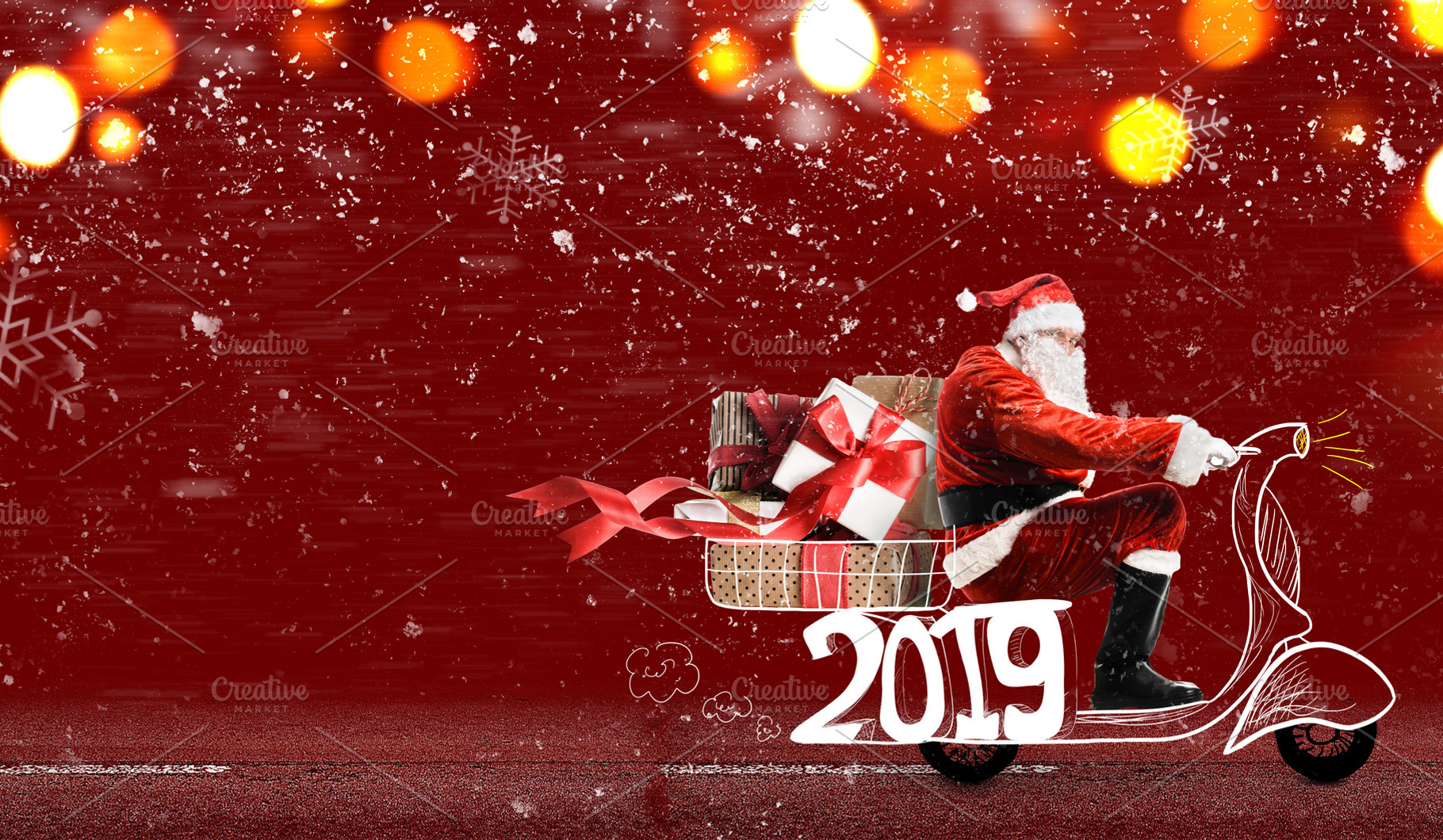 Santa claus on scooter containing christmas, santa claus, and new year, a Holiday Photo by sergeypeterman
