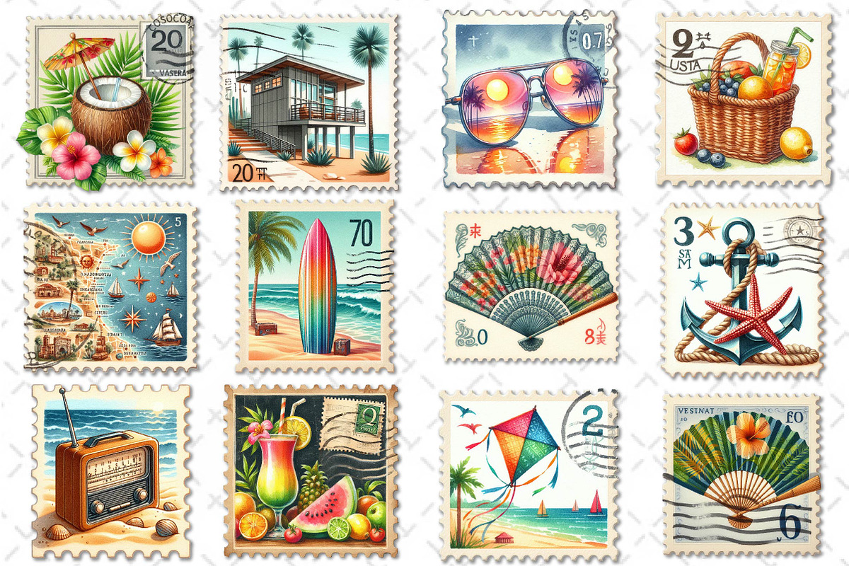 Summer Beach Postage Stamp Clipart, an Illustration by Dream Creation (Photo 2 of 4)
