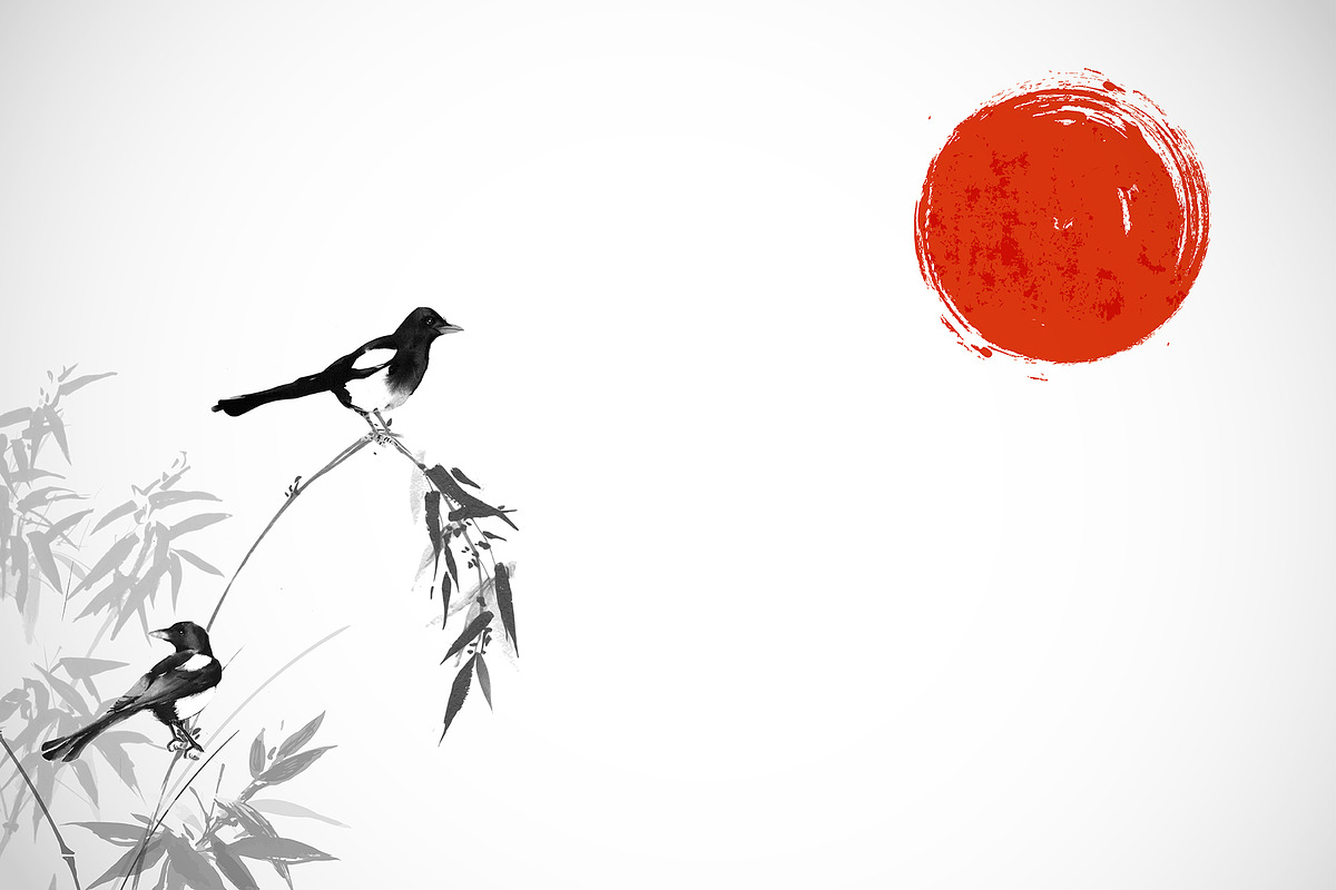 Japanese ink painting sumi-e. Birds., an Animal Illustration by Elina_Li (Photo 5 of 25)