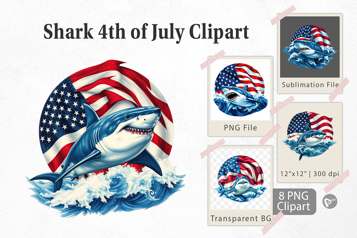 Shark 4th of July Clipart, a Graphic by Artnoy (Photo 1 of 5)
