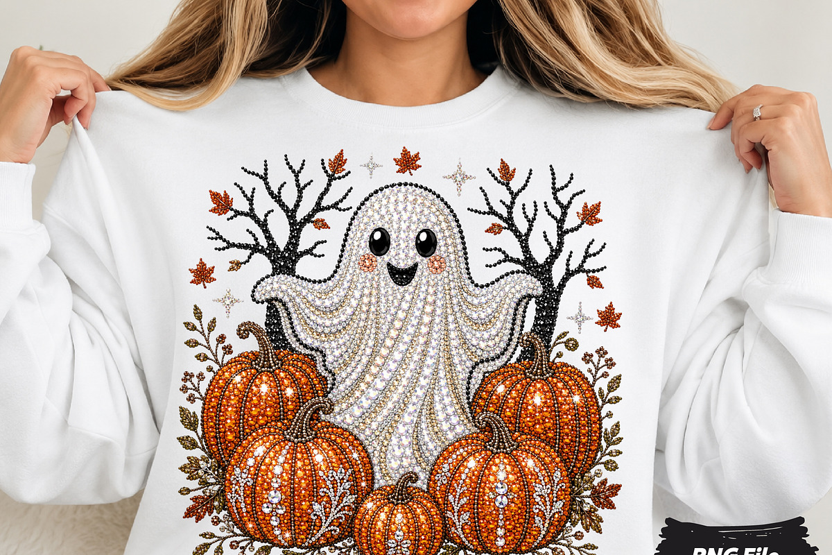 Rhinestone Ghost Halloween PNG, a Seasonal Illustration by DreamCafeArt (Photo 1 of 6)