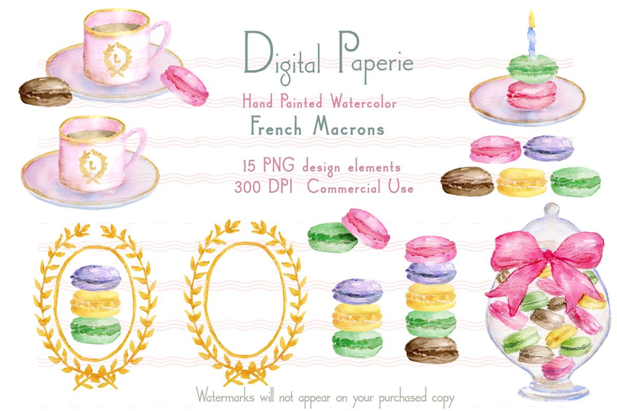French Macarons Clipart, an Illustration by Digital Paperie