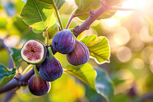 Ripe figs fruit on tree branch in the garden, a Food & Drink Photo by AlyaAnd