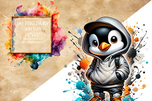 Streetwear Penguin PNG Clipart Set