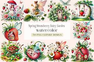 Spring Strawberry Fairy Garden, a Seasonal Illustration by DreamArtGraphic
