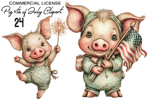 Whimsical Pig 4th of July Clipart, an Animal Illustration by SVGArt