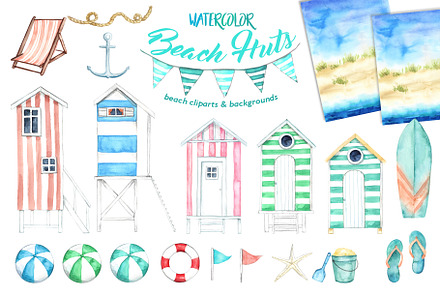 Watercolor Beach Huts