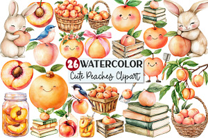 Watercolor Cute Peaches Garden Fruit, an Illustration by Rose Art
