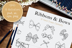 Hand Drawn Ribbons & Bows