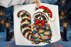 Cute Christmas Raccoon Patchwork PNG, a Seasonal Illustration by Canvas Craft