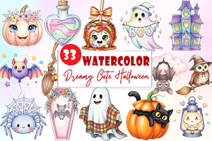 Dreamy Cute Halloween Clipart, an Illustration by Watercolor design