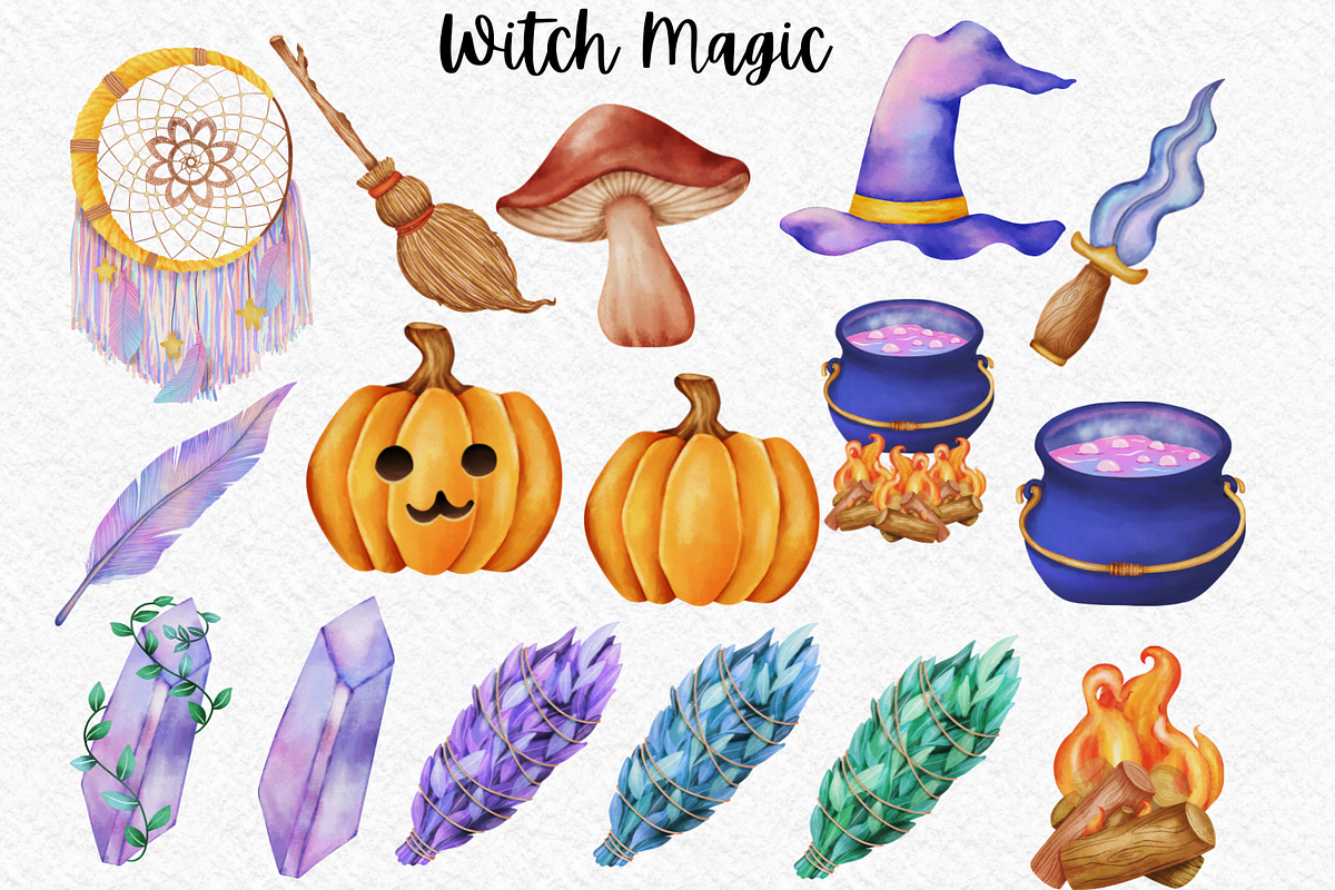 Witch Magic watercolor clipart, an Illustration by AkiraVilla (Photo 3 of 10)