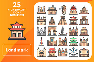 25 Landmark Line Filled Icons, an Icon by Pexelpy