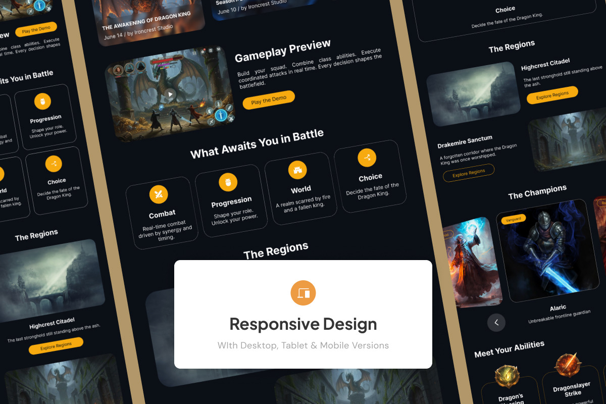 Dragon King Indie Game Landing, a Landing Page Template by trabaskriya (Photo 3 of 5)