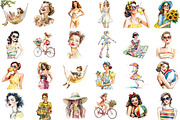 Summer Vintage Woman Clipart, an Illustration by Sublimation Artist (Thumbnail 2 of 6)