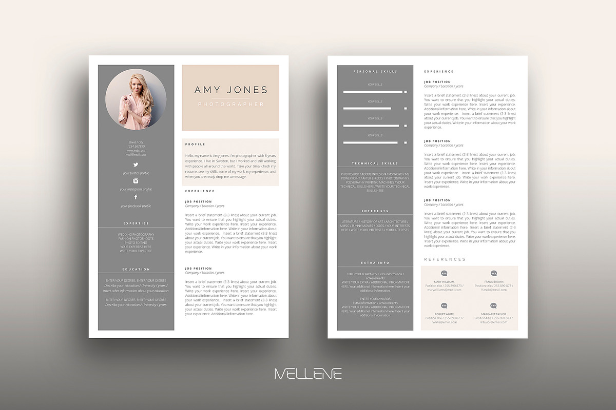 Resume / CV template - Amy, a Resume Template by Mellene Templates (Photo 1 of 3)