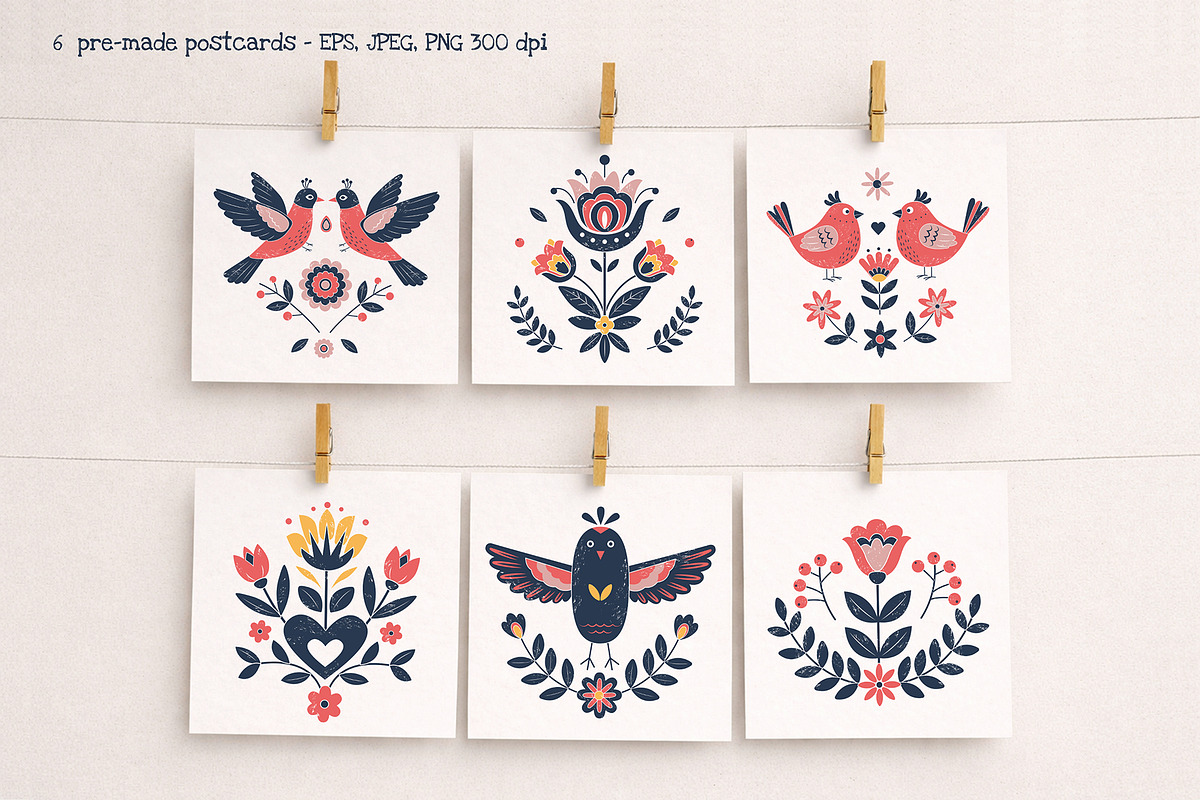 Folk Birds and Flowers Collection, an Illustration by Hanna's ArtLab (Photo 2 of 7)