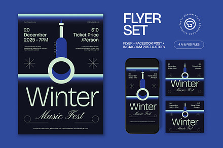 Navy Winter Music Fest Flyer Set, a Flyer Template by graphicook