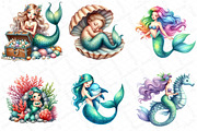 Cute Mermaid Watercolor Clipart, an Illustration by DreamPrint404 (Thumbnail 2 of 3)