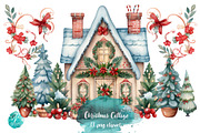Watercolor Christmas Cottages, a Seasonal Illustration by Verdigris Studios (Thumbnail 1 of 5)