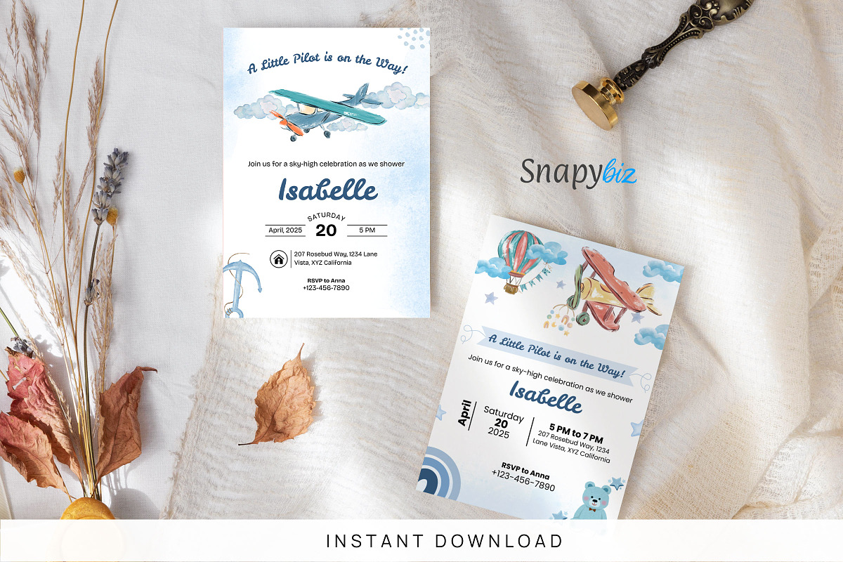 Blue Airplane Baby Shower Invitation, an Invitation Template by Snapybiz (Photo 1 of 10)