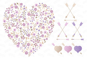 Lavender Floral Heart & Banner, an Illustration by Amanda Ilkov (Thumbnail 3 of 4)