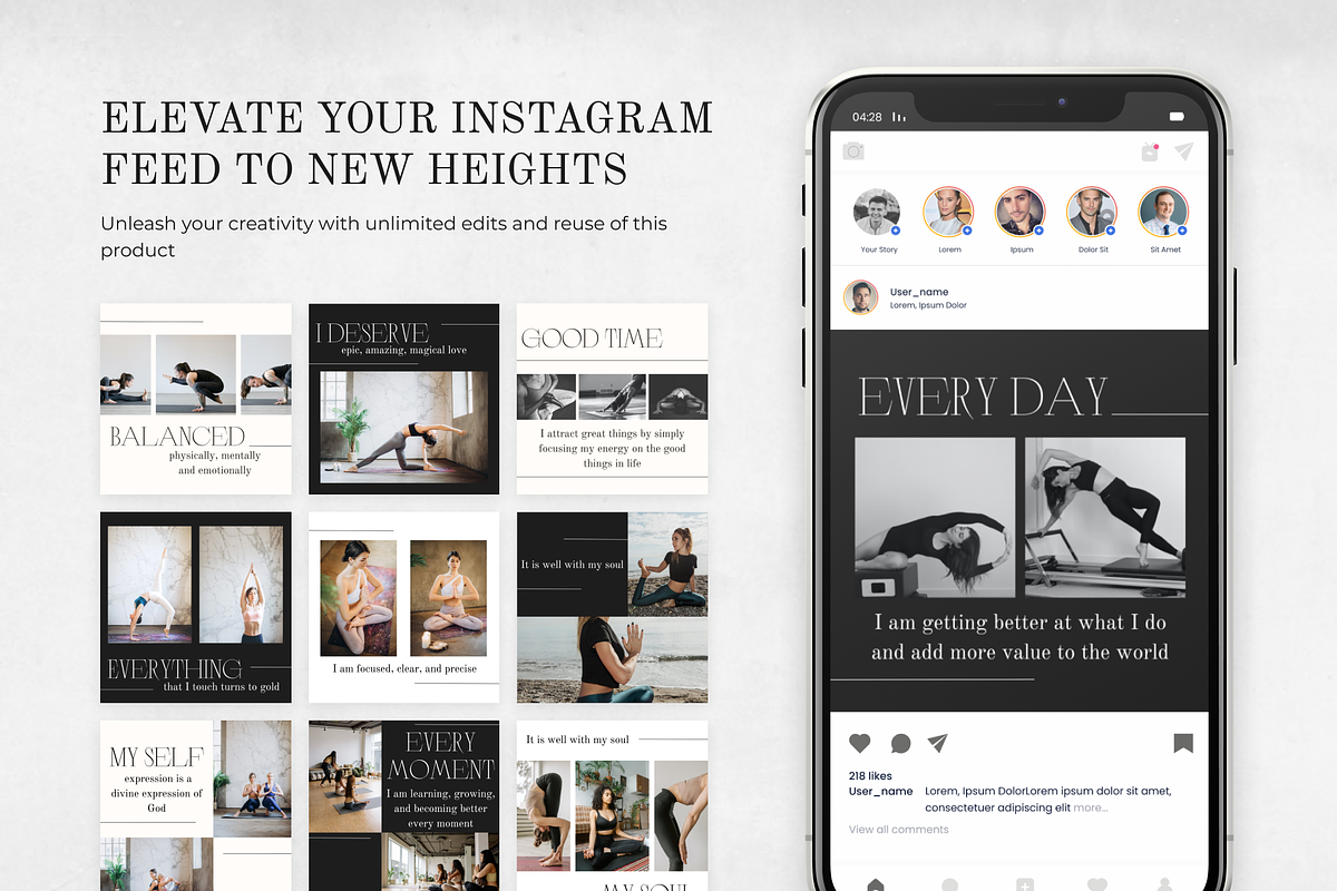 Yoga Instagram Post Templates, a Social Media Template by VeliusCreativeStudio (Photo 3 of 9)