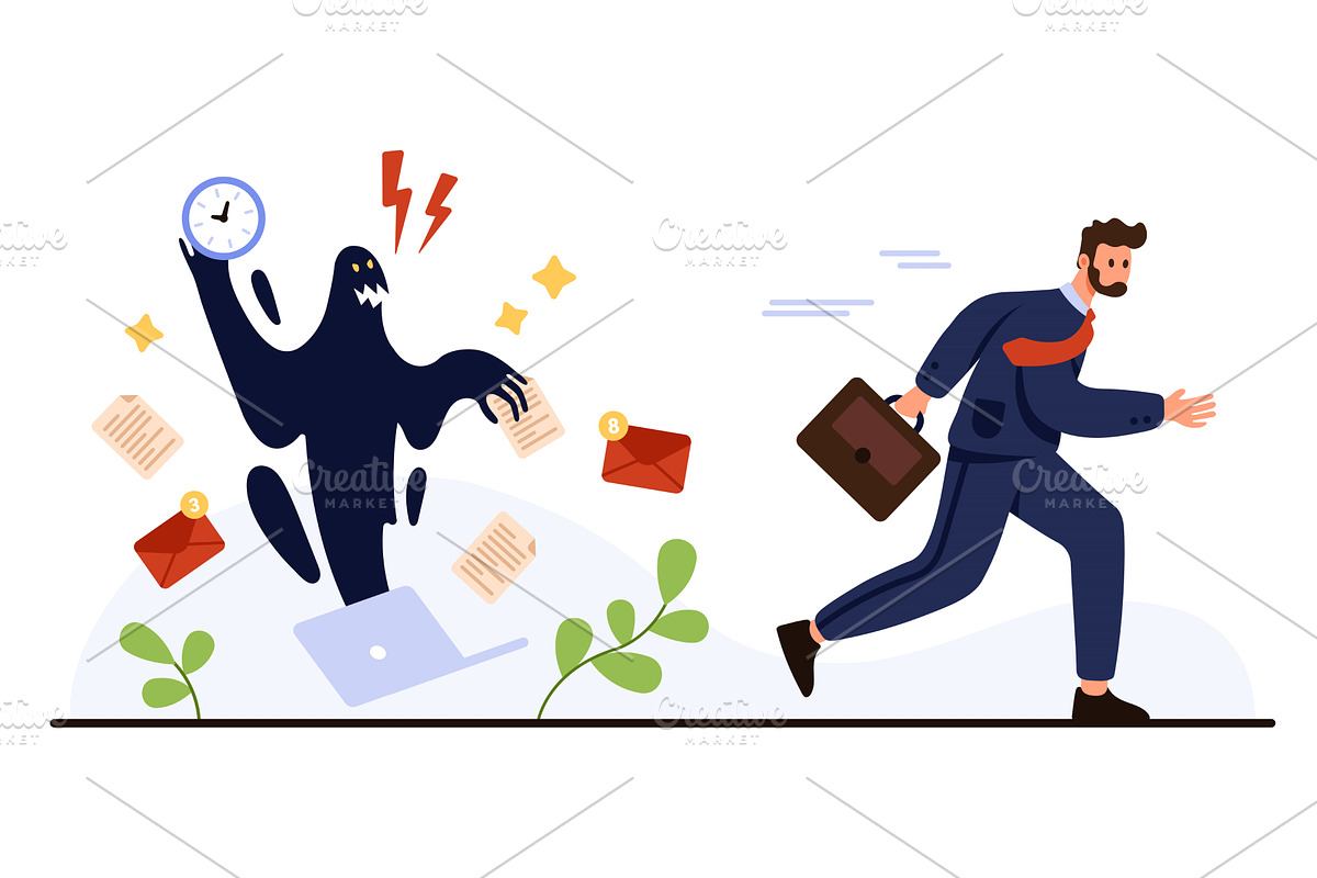 Stressed Employee Running From, a Person Illustration by Flashvector