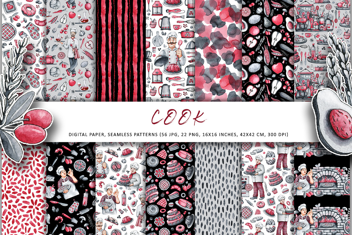 Chef cook, food, digital paper, a Pattern Graphic by Artmanata (Photo 2 of 10)