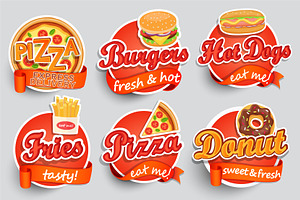 Fast Food Labels, Logos, Icons.