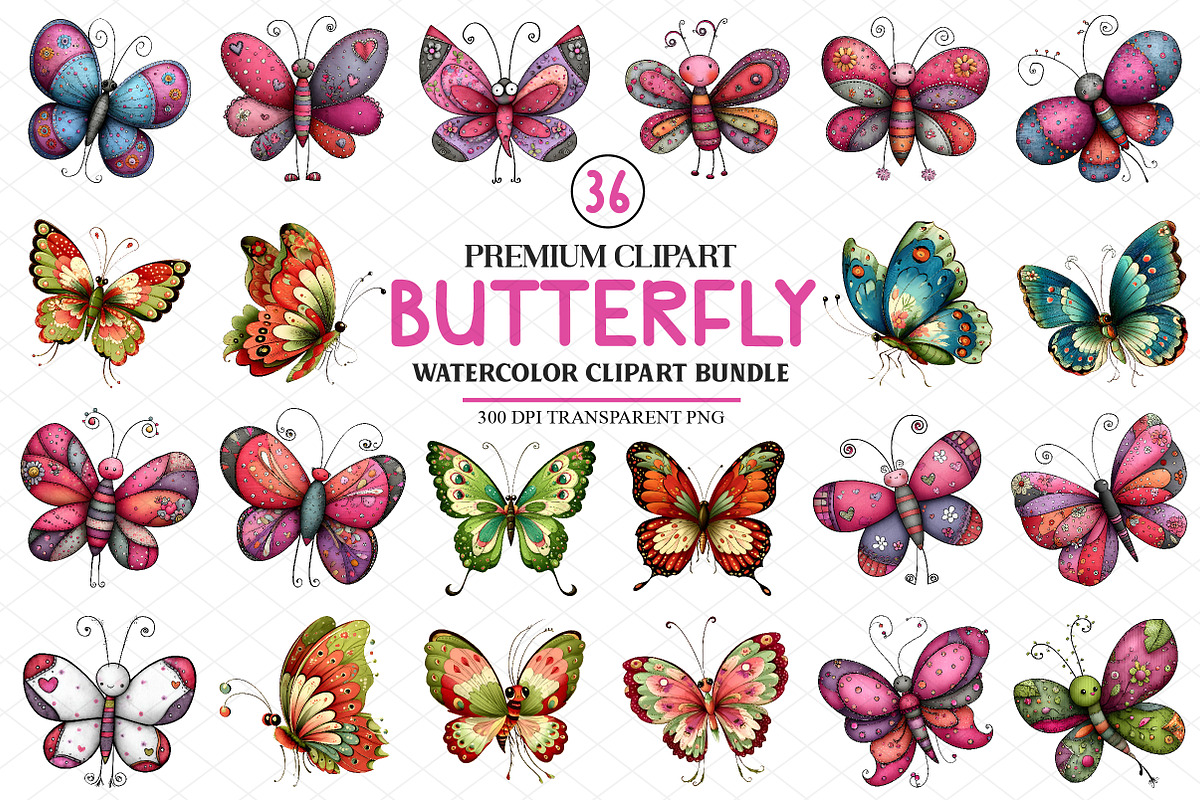 Watercolor Butterfly Clipart Bundle, an Illustration by cherrydesign (Photo 1 of 4)