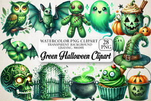 Green Halloween Clipart Bundle, an Illustration by DreamPrint404